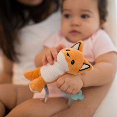 Dr Brown&#39;s&reg; Franny the Fox Lovey Pacifier and Teether Holder in Orange. View a larger version of this product image.