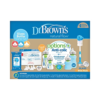 Dr. Brown&#39;s Options+&trade; Wide-Neck Glass Bottle Starter Set in Clear. View a larger version of this product image.