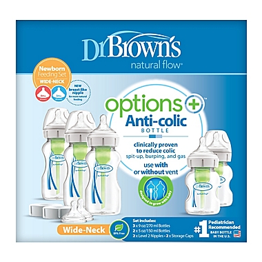 Dr. Brown&#39;s&reg; Options+&trade; Newborn Wide-Neck Baby Bottle Set in Clear. View a larger version of this product image.
