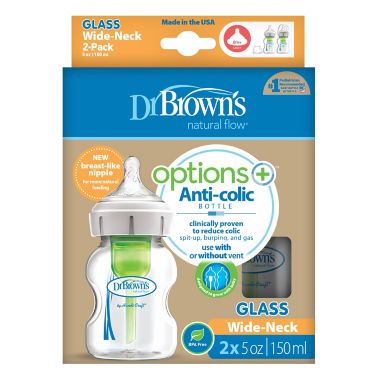Dr. Brown&#39;s&reg; Options+&trade; 2-Pack 5 oz. Wide-Neck Glass Baby Bottles. View a larger version of this product image.