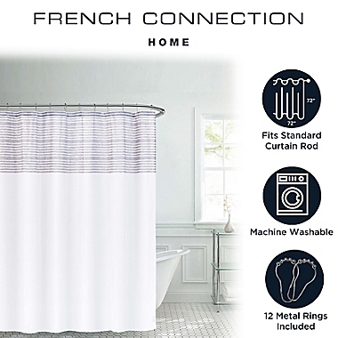 French Connection 72-Inch x 72-Inch Hastings Shower Curtain and Hook Set in White/Navy. View a larger version of this product image.