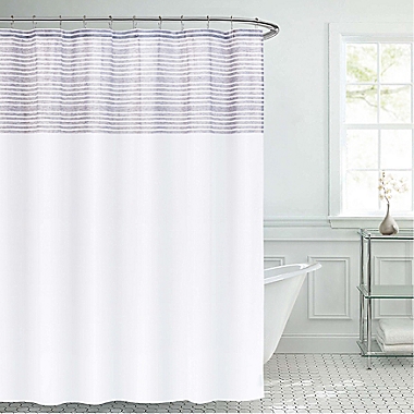 French Connection 72-Inch x 72-Inch Hastings Shower Curtain and Hook Set in White/Navy. View a larger version of this product image.