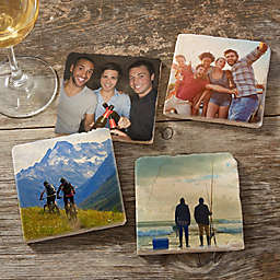 Personalized Photos for Him Tumbled Stone Coasters in Cream (Set of 4)