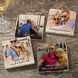 Personalized Photos Message for Her Tumbled Stone Coasters in Cream (Set of 4)