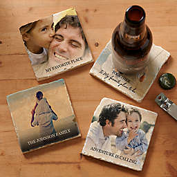 Personalized Photos Message for Him Tumbled Stone Coasters in Cream (Set of 4)