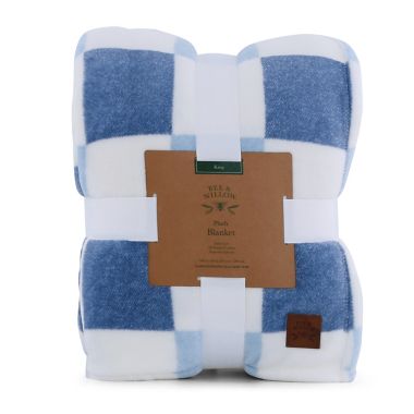 Bee & Willow™ Plush Blanket in Blue Check | Bed Bath and Beyond Canada