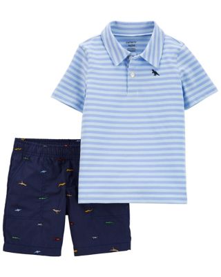 carter&#39;s&reg; Size 12M 2-Piece Striped Polo and Short Set in Blue