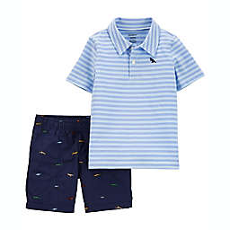 carter's® Size 12M 2-Piece Striped Polo and Short Set in Blue