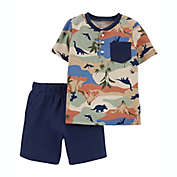 carter&#39;s&reg; 2-Piece Dinosaur Henley T-Shirt and Short Set in Camo/Blue