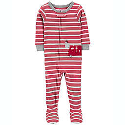 carter's® Size 12M Stripe Firetruck 100% Snug Fit Cotton Footie PJs in Red