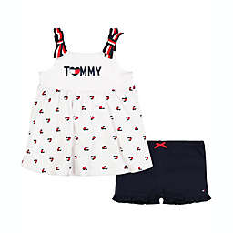 Tommy Hilfiger® Size 3-6M 2-Piece Denim & Bows Short & Top Set in White/Navy