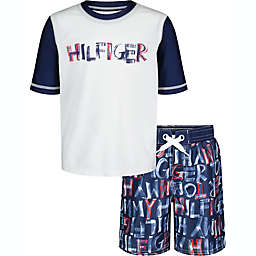 Tommy Hilfiger® 2-Piece Rashguard Top and Short Swim Set in White/Navy