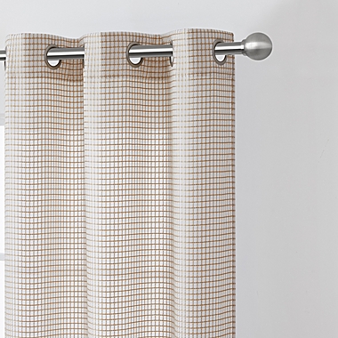 Modern Elements Hannah Grid 63-Inch Grommet Window Curtain Panels in Taupe (Set of 2). View a larger version of this product image.