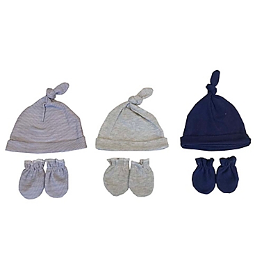 Sterling Baby Size 0-6M 6-Piece Stripe Hat and Mitten Set in Navy. View a larger version of this product image.