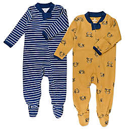 The Honest Company® Size 3-6M 2-Pack Stripe/Crabs Organic Cotton Sleep & Plays in Navy