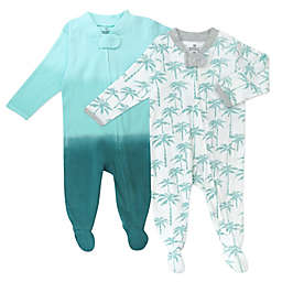 The Honest Company® Size 12M 2-Pack Ombre/Palms Snug-Fit Organic Cotton Footed Pajamas