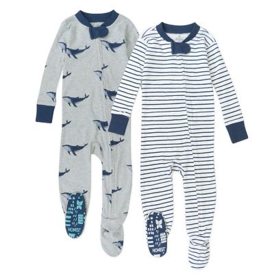 The Honest Company&reg; Size 18M 2-Pack Stripes/Whales Snug-Fit Organic Cotton Footed Pajamas