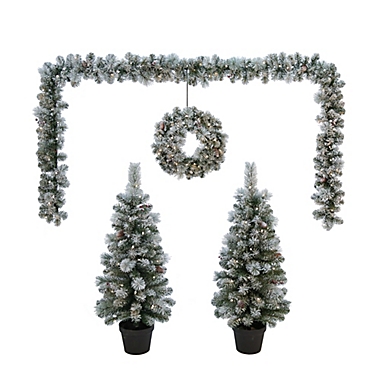 H for Happy&trade; 6-Piece Flocked Christmas Tree, Garland, and Wreath Set with LED Lights. View a larger version of this product image.