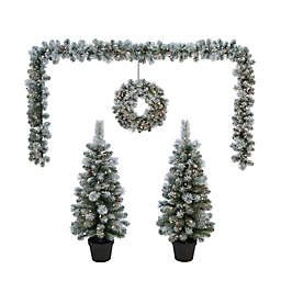 H for Happy™ 6-Piece Flocked Christmas Tree, Garland, and Wreath Set with LED Lights