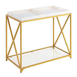 Convenience Concepts St. Andrews Console Table with Removable Trays in White/Gold