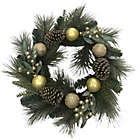 Alternate image 0 for Bee &amp; Willow&trade; 24-Inch Flocked Sugared Ornaments Wreath in Gold