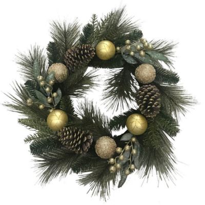 Bee &amp; Willow&trade; 24-Inch Flocked Sugared Ornaments Wreath in Gold