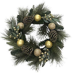 Bee & Willow™ 24-Inch Flocked Sugared Ornaments Christmas Wreath in Gold