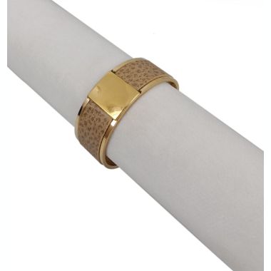 Everhome&trade; Faux Leather Printed Napkin Ring in Gold. View a larger version of this product image.
