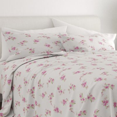 Home Collection Rose Bunch Flannel California King Sheet Set in Pink