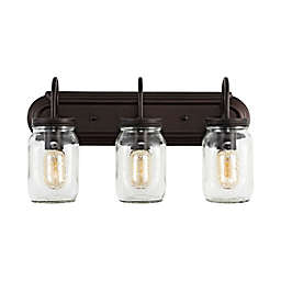 JONATHAN Y Gaines 3-Light Farmhouse Iron Mason Jar LED Vanity in Oil Rubbed Bronze/Clear