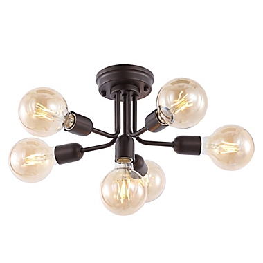JONATHAN Y 6-Light Globe Farmhouse Iron Bistro LED Semi Flush Mount in Oil Rubbed Bronze. View a larger version of this product image.