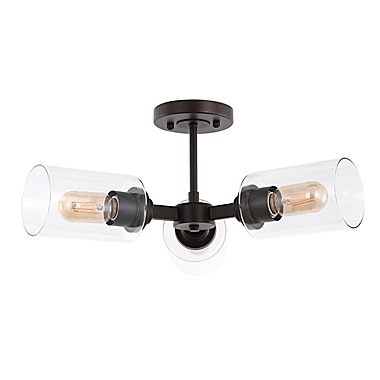 JONATHAN Y 3-Light Farmhouse Iron Cylinder LED Semi Flush Mount in Oil Rubbed Bronze/Clear. View a larger version of this product image.