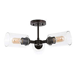 JONATHAN Y 3-Light Farmhouse Iron Cylinder LED Semi Flush Mount in Oil Rubbed Bronze/Clear