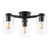 JONATHAN Y 3-Light Farmhouse Iron Cylinder LED Semi Flush Mount in Oil Rubbed Bronze/Clear