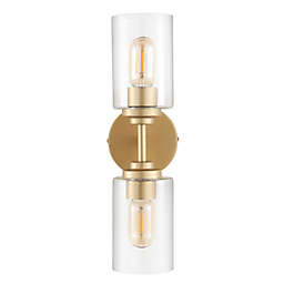 JONATHAN Y Giles 2-Light Farmhouse Industrial Cylinder LED Sconce in Brass Gold/Clear