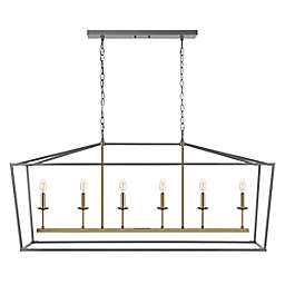 JONATHAN Y Pagoda 49-Inch Linear 6-Bulb Traditional Metal LED Pendant in Gray/Brass Gold