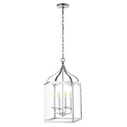 JONATHAN Y Ruth 4-Light Traditional Classic Lantern Metal/Glass LED Pendant in Silver
