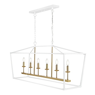 JONATHAN Y Pagoda 49-Inch 6-Light Classic Traditional Metal LED Pendant in White/Brass Gold. View a larger version of this product image.