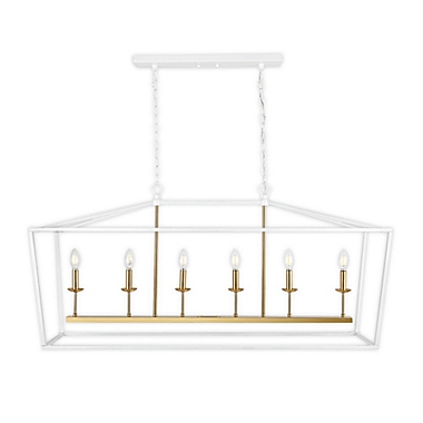 JONATHAN Y Pagoda 49-Inch 6-Light Classic Traditional Metal LED Pendant in White/Brass Gold. View a larger version of this product image.