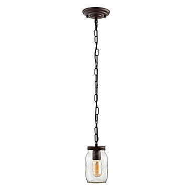 JONATHAN Y Gaines 5.5-Inch Farmhouse Iron Mason Jar LED Pendant in Oil Rubbed Bronze/Clear. View a larger version of this product image.