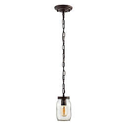 JONATHAN Y Gaines 5.5-Inch Farmhouse Iron Mason Jar LED Pendant in Oil Rubbed Bronze/Clear