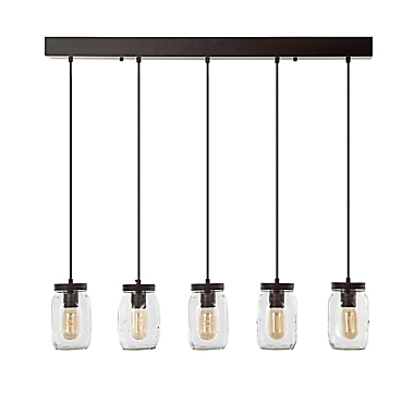JONATHAN Y Gaines 33.25-Inch 5-Light Farmhouse Mason Jar Linear Pendant. View a larger version of this product image.