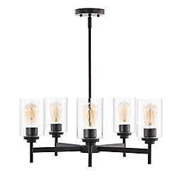 JONATHAN Y Orpheus 24-Inch 5-Light Farmhouse Cylinder LED Chandelier in Oil Rubbed Bronze