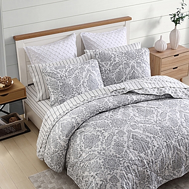 Stone Cottage Doires Damask Quilt Set in Grey. View a larger version of this product image.