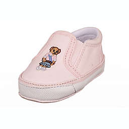Ralph Lauren Layette Size 0-6WK Bal Harbour II Bear Slip On Sneaker in Light Pink
