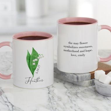 Birth Month Flower Personalized 11 oz. Coffee Mug In Pink. View a larger version of this product image.