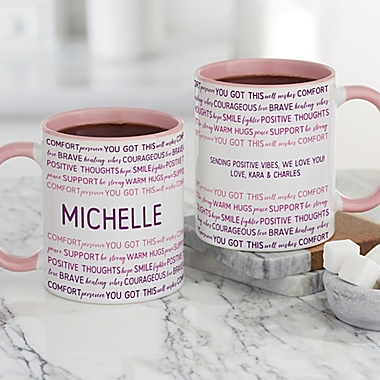 Words of Encouragement Personalized 11 oz. Coffee Mug In Pink. View a larger version of this product image.