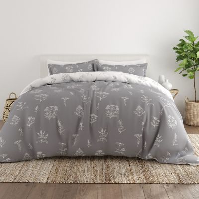 Home Collection Botany Floral 2-Piece Twin/Twin XL Reversible Duvet Cover Set in Light Grey