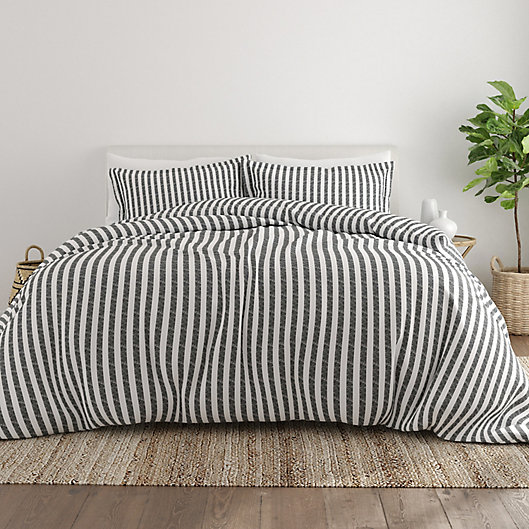 King Simply Soft Ultra Soft Rugged Stripes Patterned 3 Piece Duvet Cover Set Light Gray