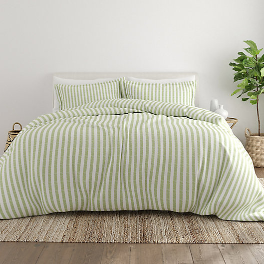 3pcs Stripe Comforter Set Duvet Set with 2 Piece Pillowcases Green Queen 